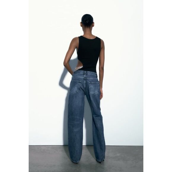 NWT Zara Black Ribbed Limitless Contour Collection Cutout Jewel Bodysuit, XS-S - Picture 4 of 13